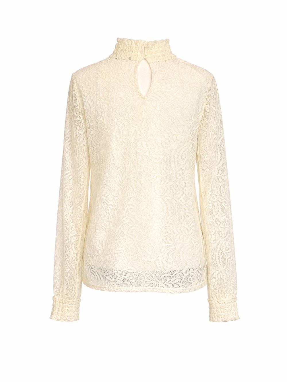 Cable & Gauge Cream Lace Mock Neck Long Sleeve Blouse - Picture 2 of 3
